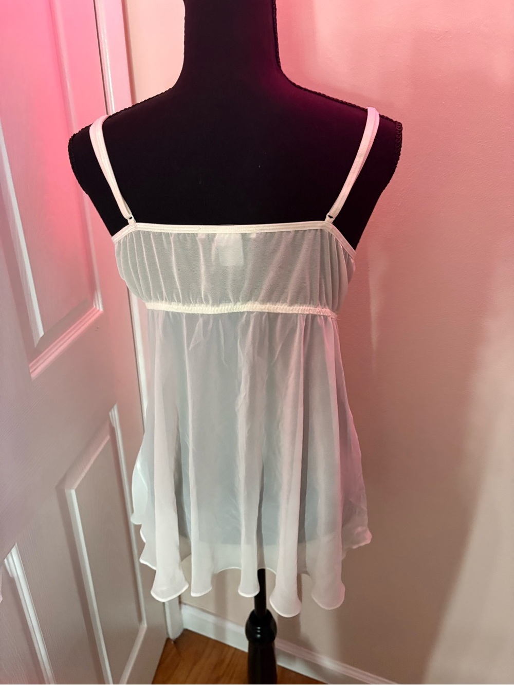 Linea Donatella White Lace-Trim Chiffon Chemise - Picture 3 of 4